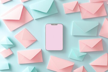 3d smartphone and mailbox full of e-mail envelopes