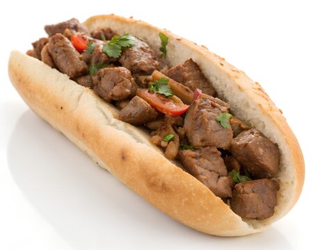 
Egyptian dish Kebda fried liver isolated on white background