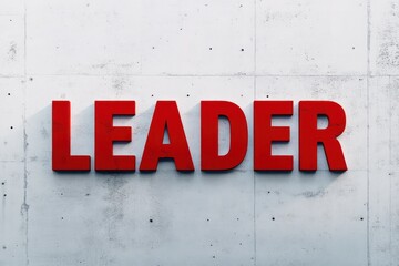 A modern, professional design showcasing "LEADER" in red text, with strong white background, evoking confidence and motivation.