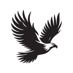 Eagle bird fly wings black soild silhouette isolated on white background, clip art logo icon 