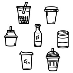 Hand drawn vector illustration set of type of beverages icon