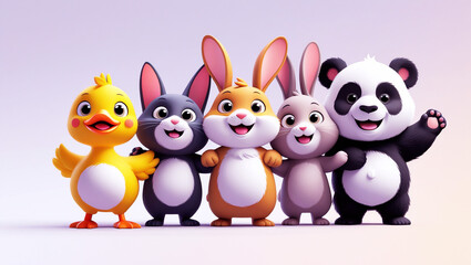 some cartoon shape animal with different color 