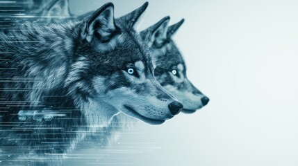 Obraz premium Cybernetic Wolves Running in a Futuristic Business Environment for Team Collaboration