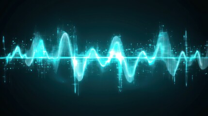 Fototapeta premium Digital visualization of a glowing blue sound wave form