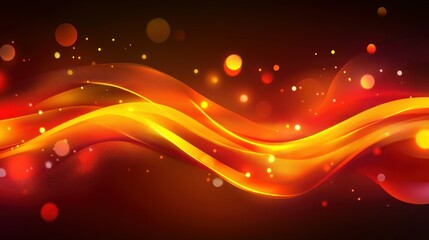 Abstract orange and red flowing curves with glowing light particles