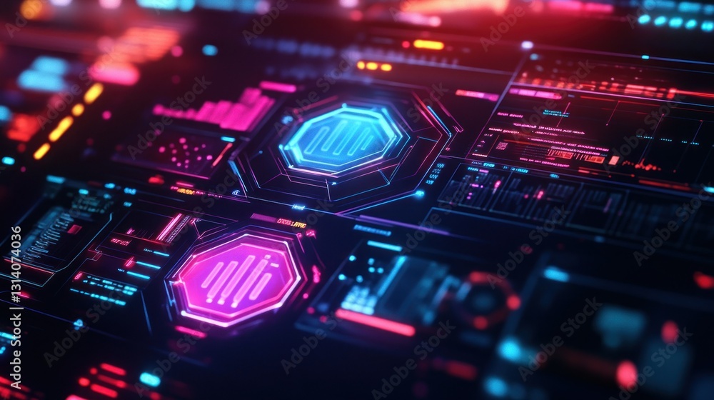 Aufkleber futuristic digital interface with colorful lights and data displays