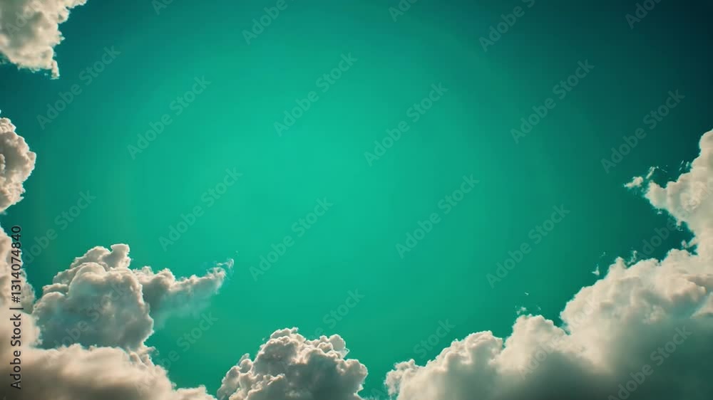 Poster sky's canvas: a captivating view of the sky, with fluffy clouds framing an expanse of teal, offering