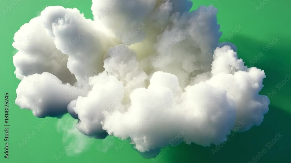 Poster cloud formation: a fluffy, three-dimensional cloud, seemingly bursting with energy, hovers against a