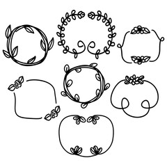 Cute hand drawn vector illustration set of floral frame icons 