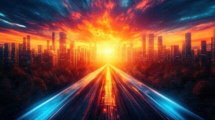 Fototapeta premium Urban speedway sunrise future