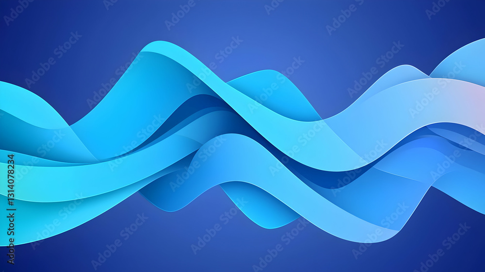 Poster dynamic flowing blue gradient waves on dark blue background abstract digital art