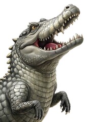 Obraz premium Vibrant Realistic Crocodile Illustration Exaggerated Features Dramatic Expression Sharp Teeth Detailed Scales Dynamic Pose Animal Art