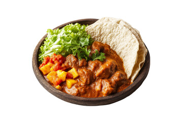 Ethiopian doro wat spicy chicken stew with injera isolated on transparent white background