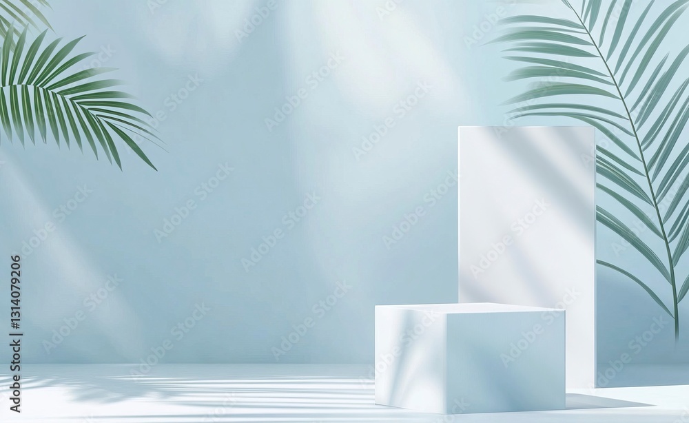 Poster white and blue vector background podium scene with geometric shapes for product display presentation
