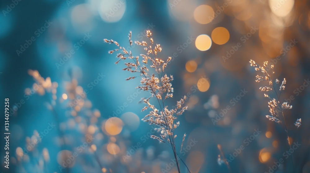 Poster delicate grass stalks highlighted against a soft bokeh background