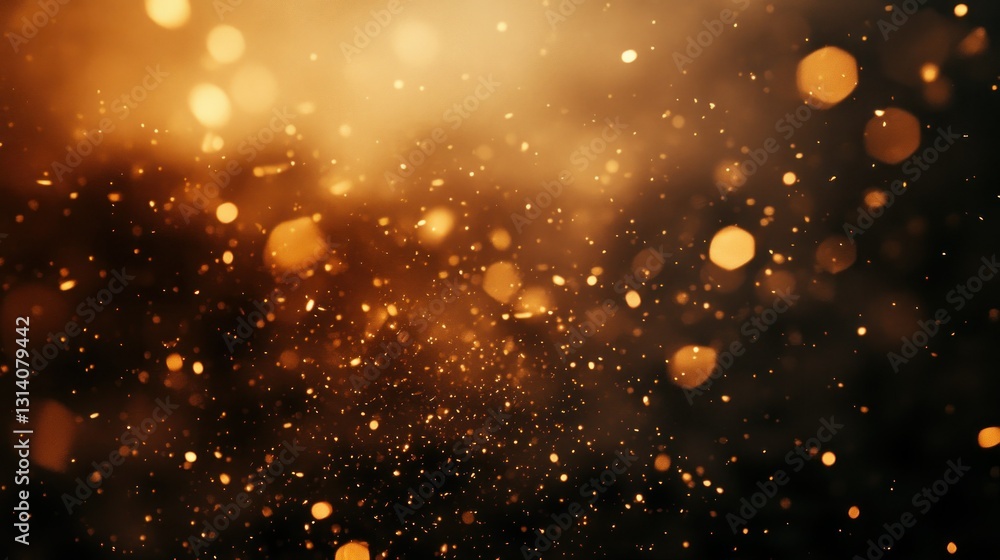 Poster a golden abstract background with numerous shining bokeh particles