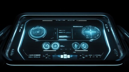 Fototapeta premium The glowing futuristic vehicle cockpit control panel displays important information