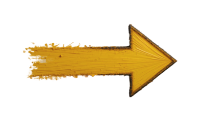  A yellow arrow painted isolated on a white background 