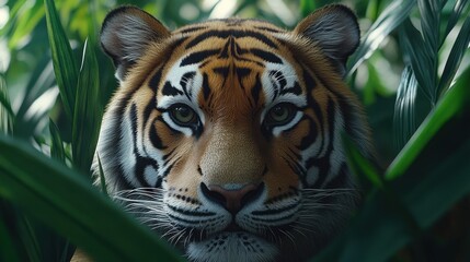 Fototapeta premium Tiger portrait in jungle foliage