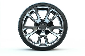 Obraz premium Shiny metallic wheel rim on white background. AI generated