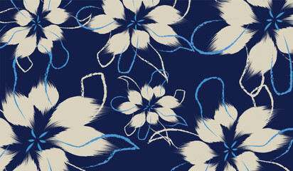Fototapeta premium A Floral blue vintage seamless pattern flowers in Hand drawn background, and A hand drawing traditional pattern styles of seamless floral abstract flowers.