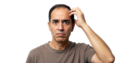 Mature Man with a Focused and Intense Look on Transparent Background