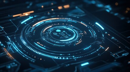 Futuristic technology interface with intricate circular graphical displays displayed