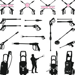 Pressure Washer Silhouettes, Pressure Washer Gun Icon Vector Silhouette, High-pressure washer icons vector Silhouette Illustration. Car wash foam. Water soap cleaning