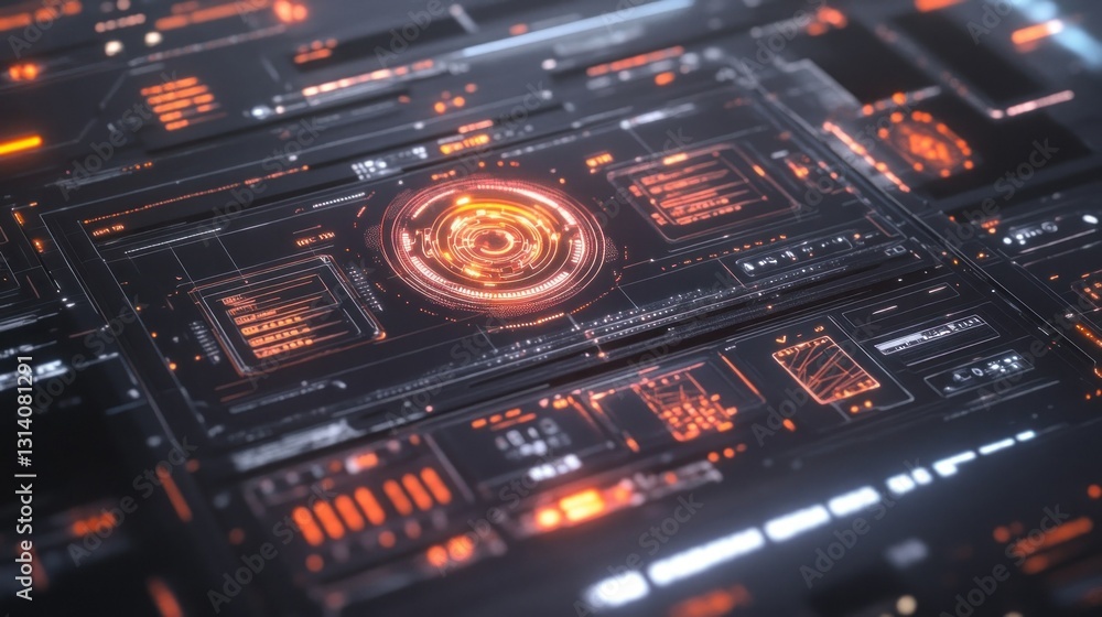 Aufkleber glowing orange digital interface displaying futuristic data and information