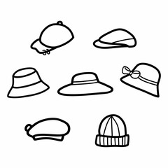 Cute set hand drawn type of hats illustration 