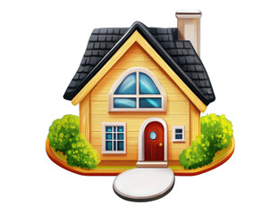cute yellow house illustration on transparent background