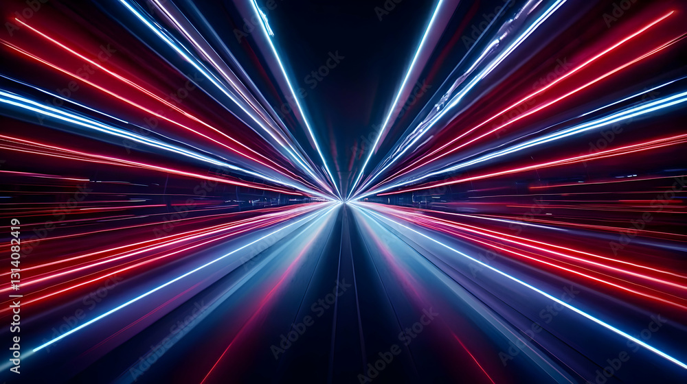 Aufkleber dynamic light trails converging in a futuristic tunnel with a blurred motion effect in shades of red