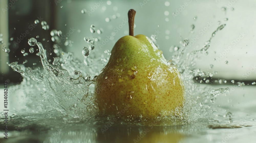 Aufkleber a ripe pear splashes water in a dynamic and refreshing scene