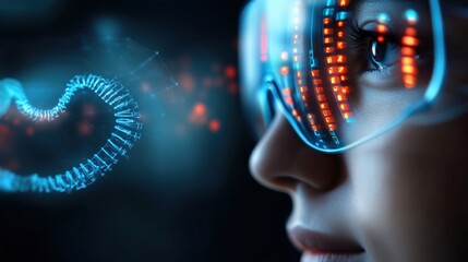 Innovative scientific discovery laboratory digital visualization high-tech environment close-up view genetic research