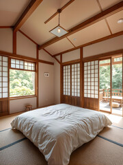 Outdoor Japanese Room with Mattress and Screens 