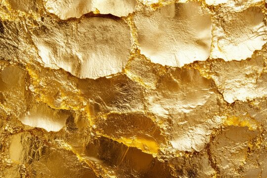 Crumpled gold texture with shiny light reflection. AI generated - Powered by Adobe