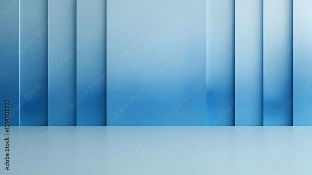 Poster abstract minimalist blue gradient background with vertical lines and smooth reflective floor for pro