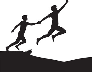 Jumping holding hands vector
