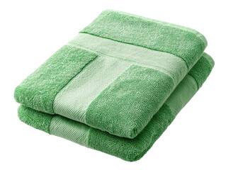 green cotton bath towels stack on transparent background