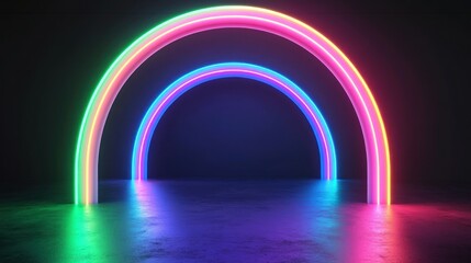 Colorful illuminated arches create a modern and vibrant visual composition