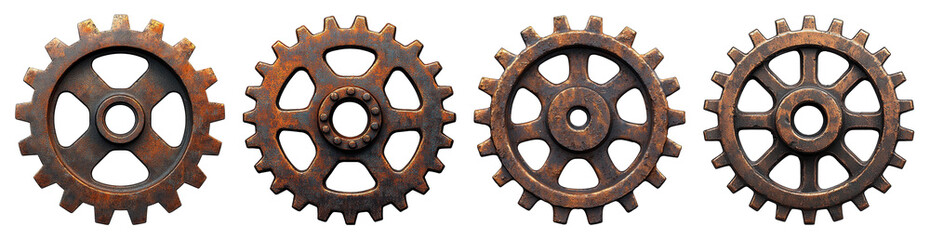 rusty gears set on white background