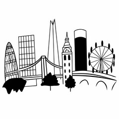 Fototapeta premium Stylized london skyline silhouette with iconic landmarks and modern architecture