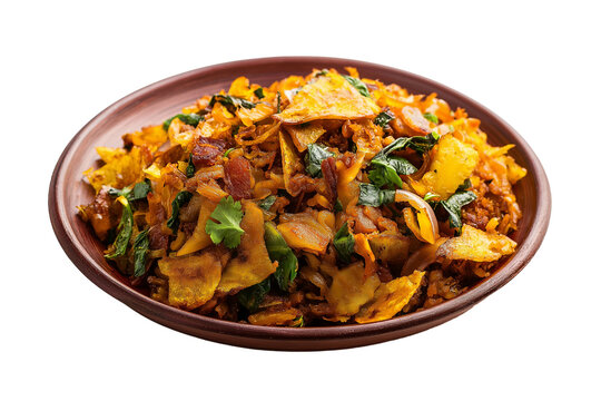 Sri Lankan kottu roti chopped flatbread stir-fry isolated on transparent white background