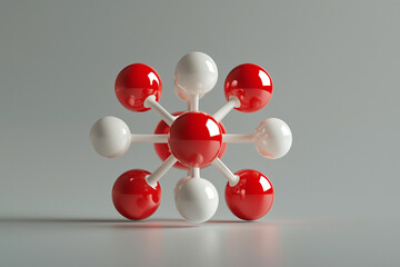 3d render of molecule, 3d model of molecule, red and white molecular model