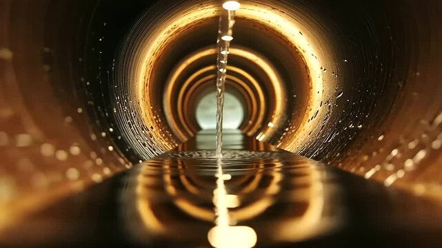 An intricate network of rusty sewer pipes in a dark tunnel