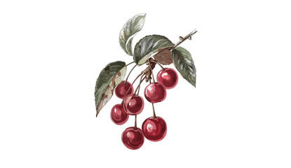 Vintage cherry illustration, vector botanical drawing, isolated cherry branch, hand-drawn fruit art, transparent background, antique cherry engraving, classic botanical sketch