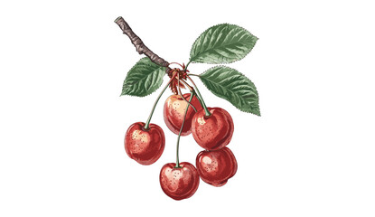 Cherry botanical vector, antique fruit illustration, vintage hand-drawn cherry, isolated on transparent background, classic botanical engraving, nature sketch