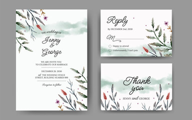 Set of floral watercolor wedding invitation  vintage color theme