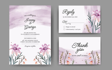 Set of floral watercolor wedding invitation  vintage color theme