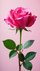 Obraz premium Single pink rose, petals unfurled, vibrant color, high resolution, closeup, image